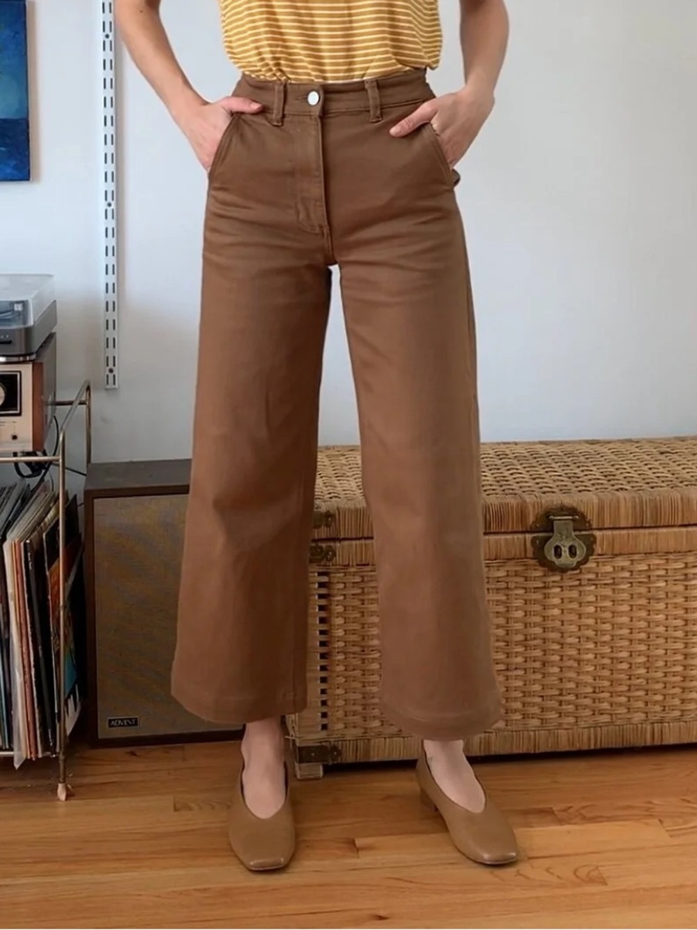 Everlane Women’s Wide Leg Cropped Pants High Rise in Brown 8